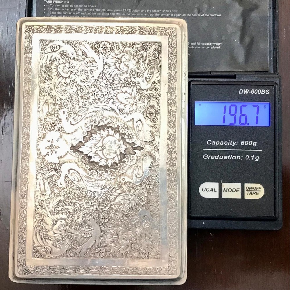 antique Persian sterling silver cigarette case, heavy solid