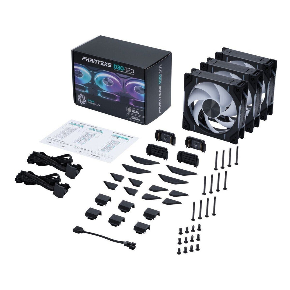 Phanteks BLACK/White D30 Reversed Fan - 3-pack - D30-120 D-RGB 12CM