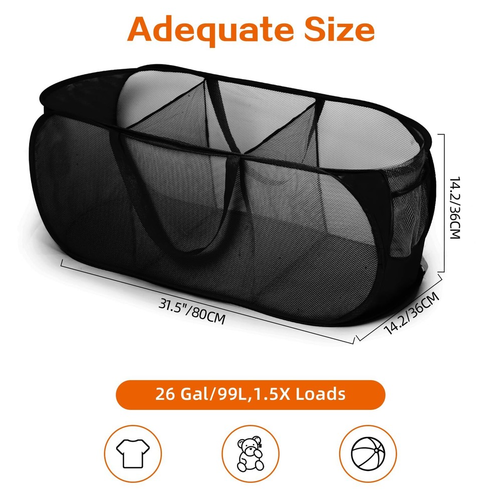 3 Compartments Collapsible Mesh Laundry Hamper Pop Up Basket for Dorm Home
