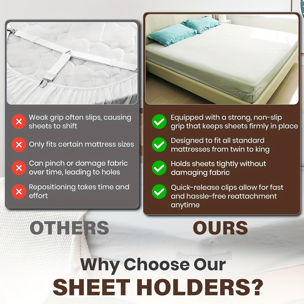 Practical Flexible Easy to Install 4PCS Invisible Reinforced Bed Sheet Fasteners