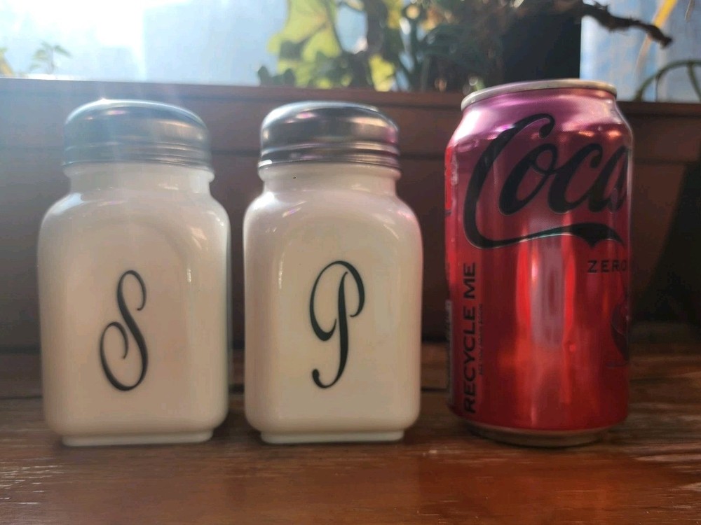 Mosser Milk Glass With Monogram Salt & Pepper Set White