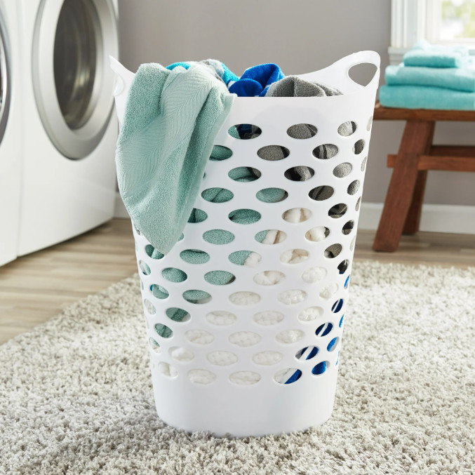 (3 pack) Mainstays Plastic Round Laundry Hamper, White, with Carrying Handles