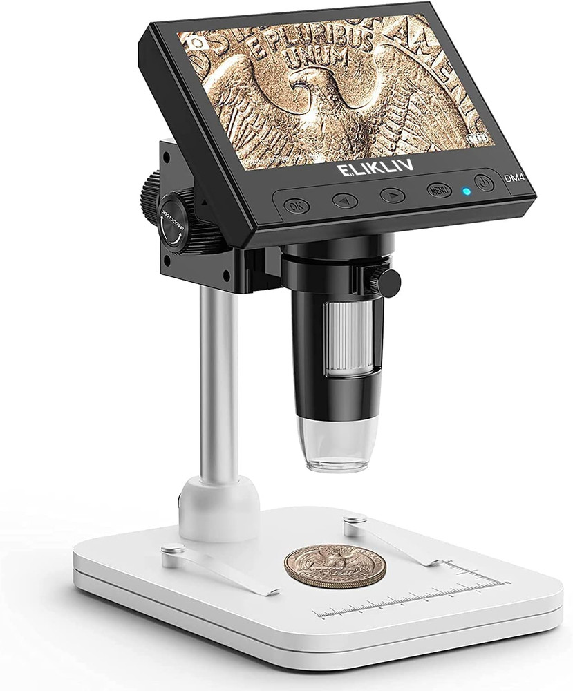 Microscope, LCD Digital Coin Microscope 1000X, Coin Magnifier with 8 Adjustable