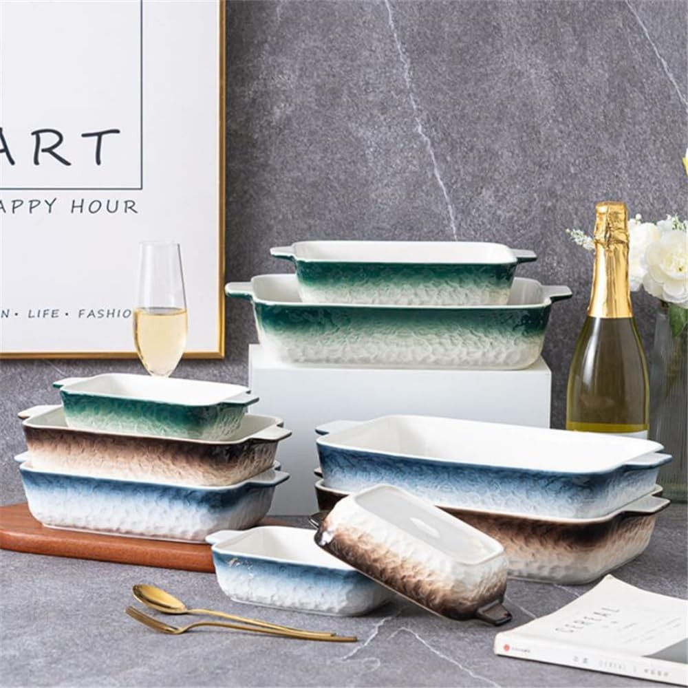 Lavandi Ceramic Bakeware Set, Rectangular and Wide Baking 8 inches, Green