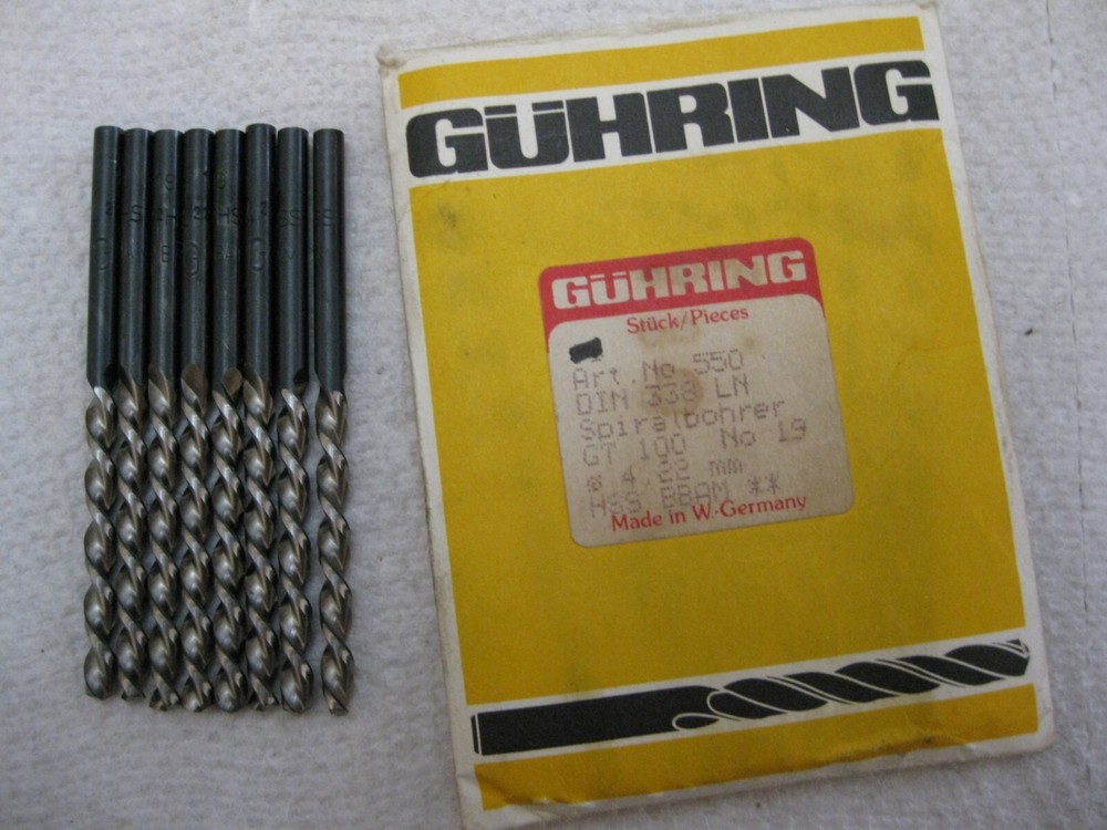 #19 Left Hand Jobber Drill HS Guhring 8pc lot
