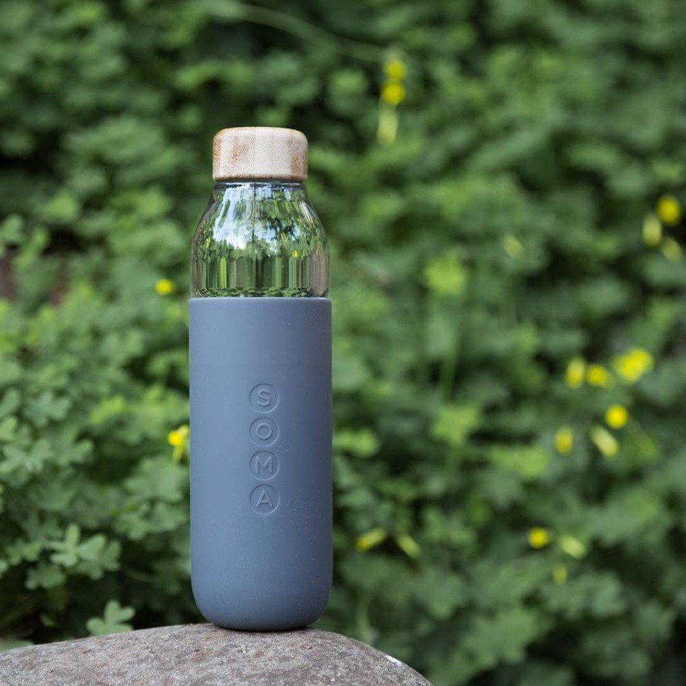 Full Circle Home Glass Water Bottle Grey