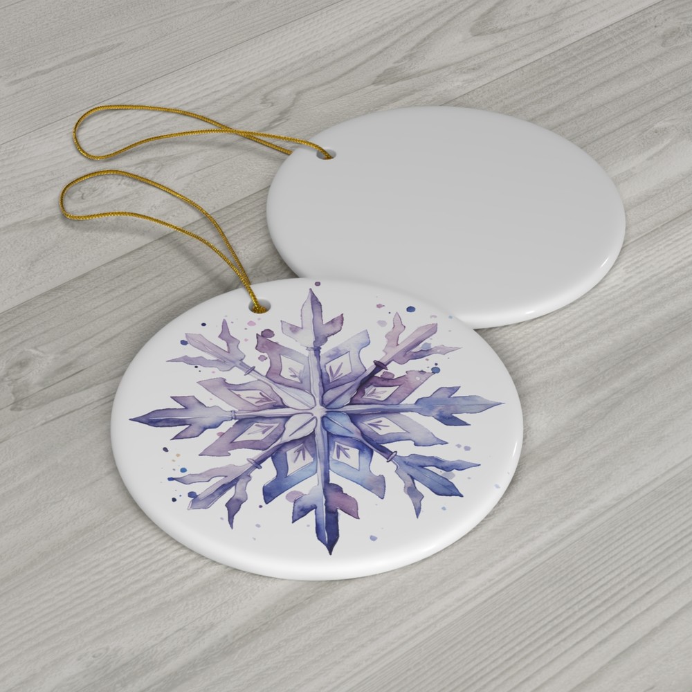 2.75" Round Ceramic Ornament, Snowflake E