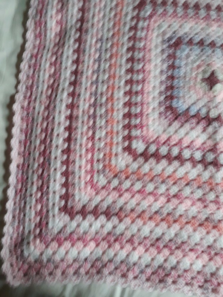 Hand crochet baby pram/cot blanket - pinks & white