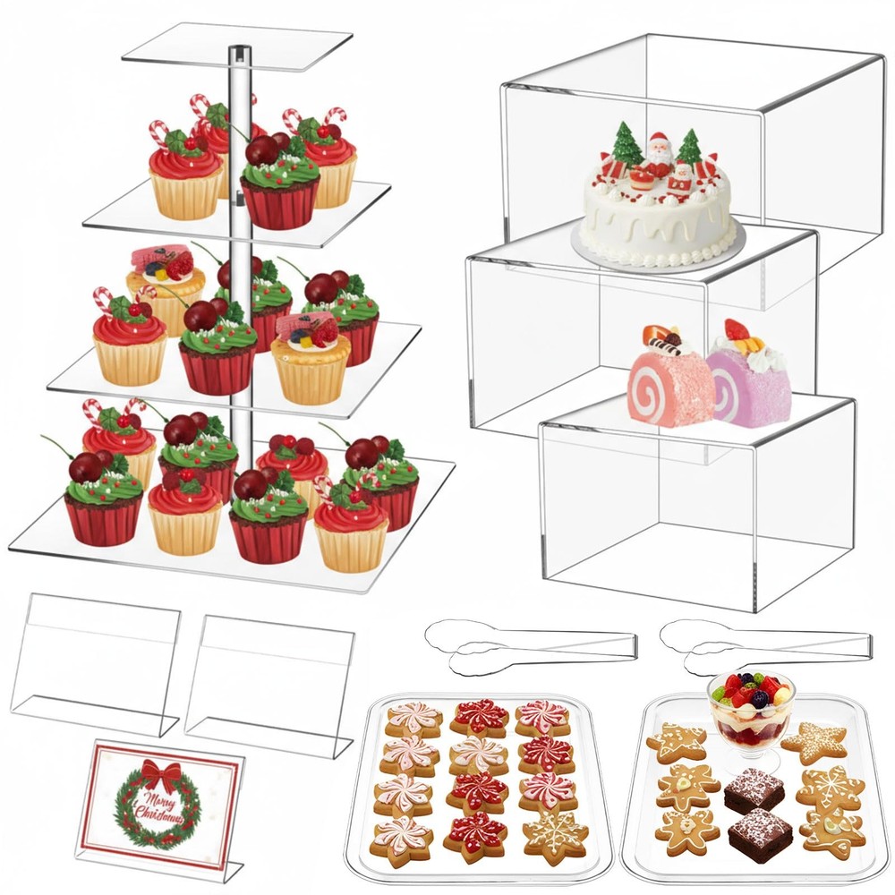 11 Pack Dessert Table Display Set Risers Display Stands, 3 Pcs Buffet Risers,...