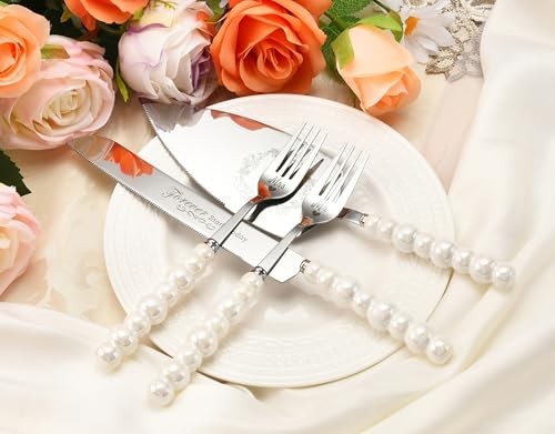 Elegant Wedding Cake Knife & Server Set - Ceramic Pearl Handle for Celebrations