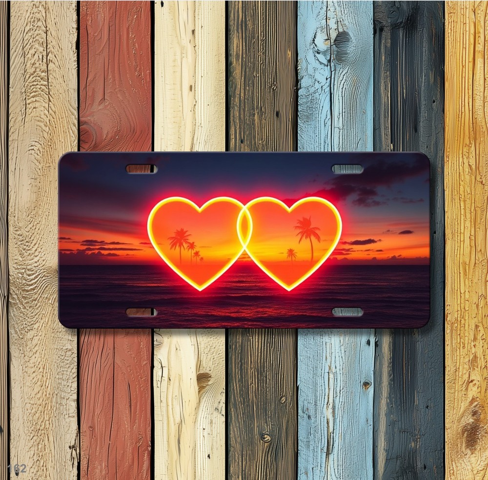 Romantic Two Hearts Graphic Add Text License Plate Customizable Valentine Gift
