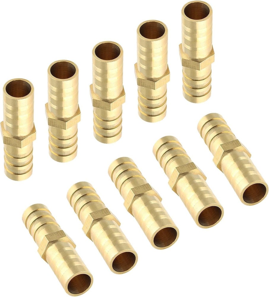 Piutouyar 10Pcs Brass Hose Barb Fitting, 3/8" X 3/8" ID Hex Barbed Splicer Mende