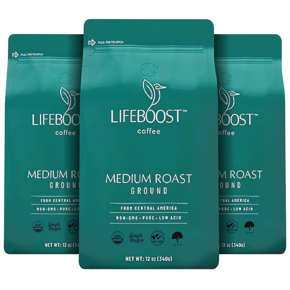 Lifeboost Coffee 3 Pack Medium Roast Ground Coffee - Low Acid Single Origin US