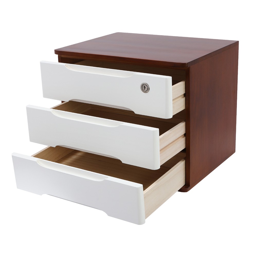 Wooden Desktop Storage Box Drawer Office Home Table Display Organizer with Lock.
