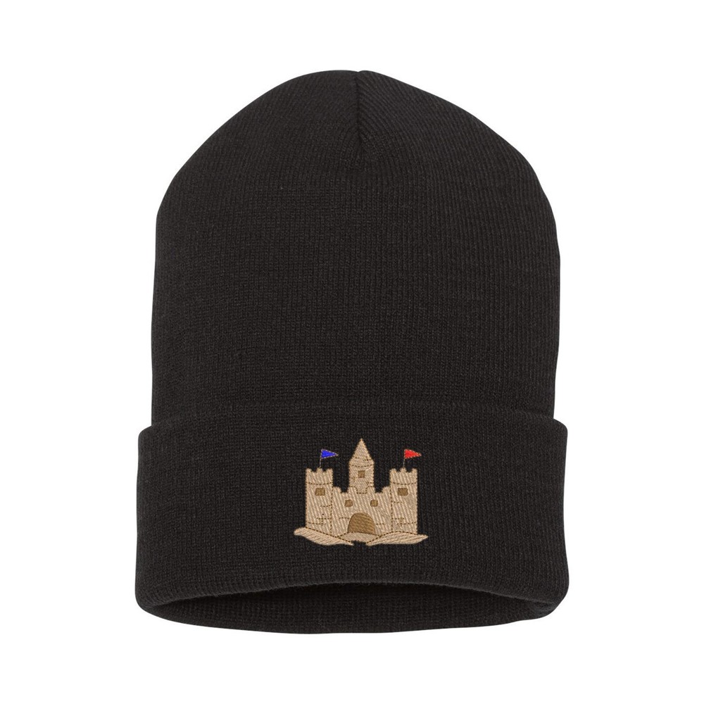 Sandcastle embroidered beanie hat, custom embroidered beanie