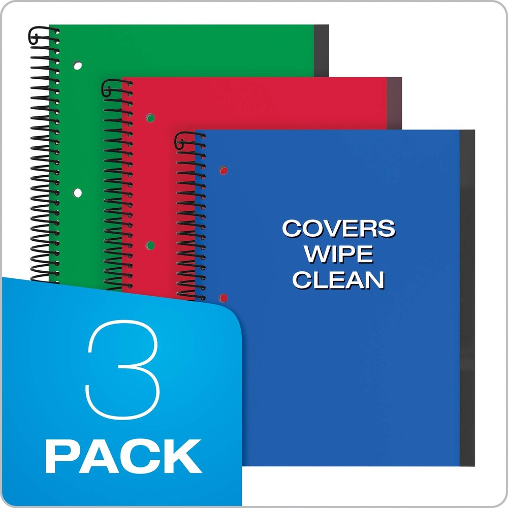 1 Subject Spiral Notebook, 3 Pack, Durable Cover, 100 Sheets