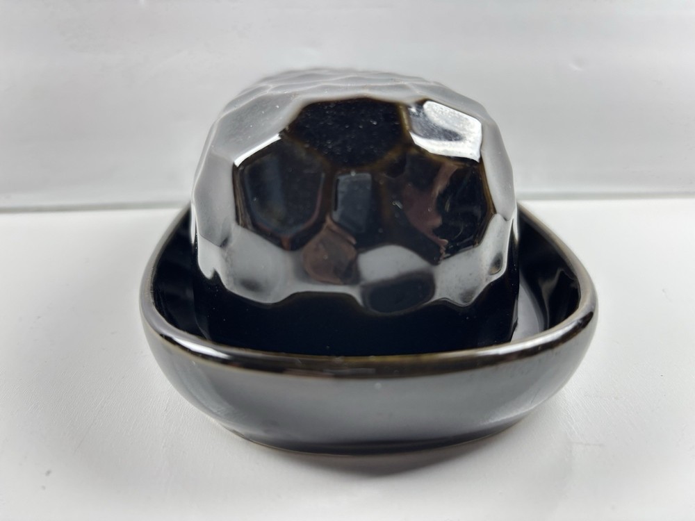 Sango 4711 Butter Dish Continental Black Ceramic 2 Piece