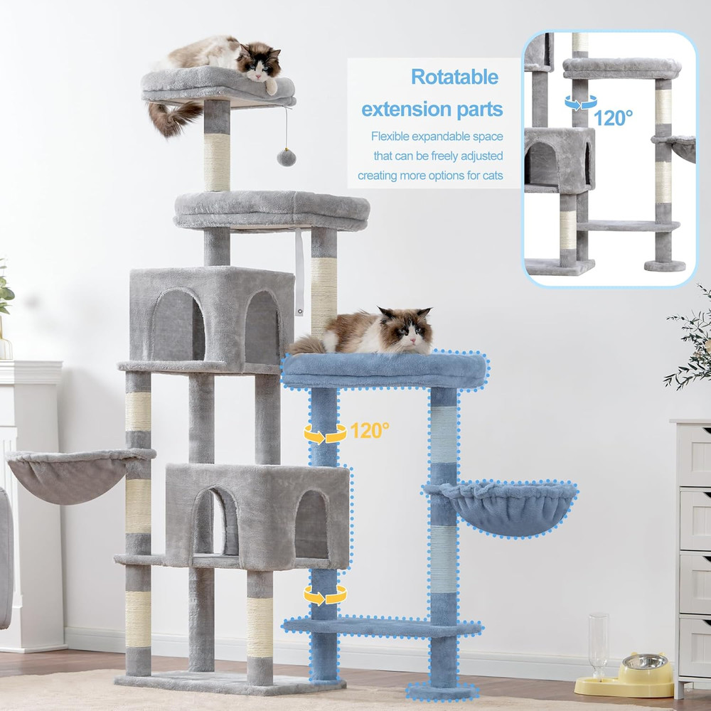 Cat Tree Tower, Scratching Posts with a Extended Part, Wide Platforms, Cozy Cond