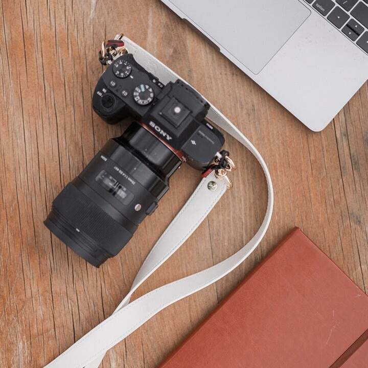 Camera Strap - Neck Shoulder Leather White Stylish Classy Unique