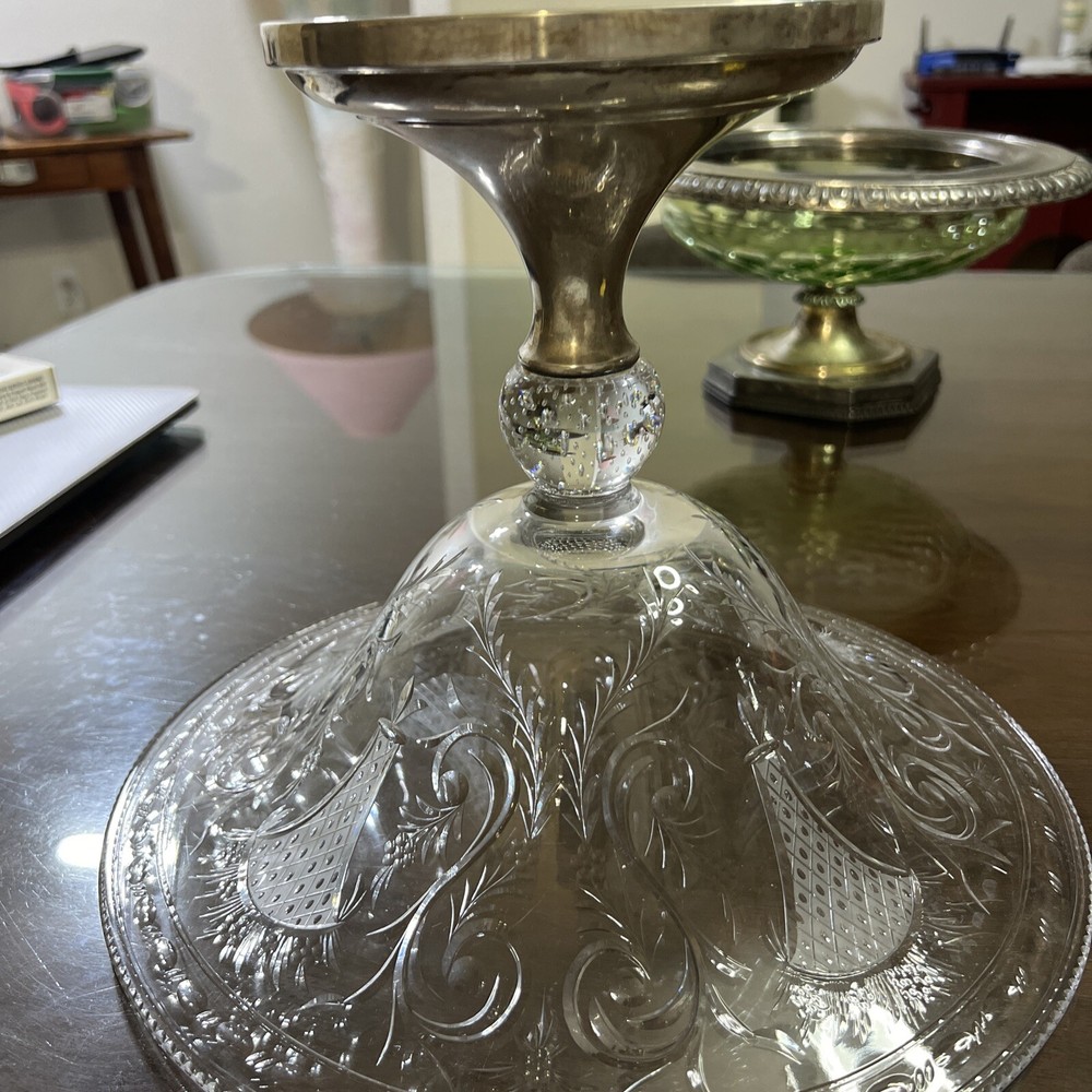 Pairpoint Sterling Silver Cut Crystal 12” Compote Antique