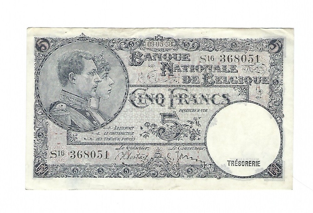 Belgium - 1938, 5 Francs