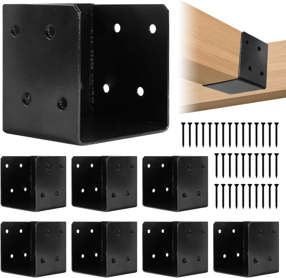 8 Heavy Duty Deck Railing Brackets for 4"x4" & 4"x6" Posts - Black
