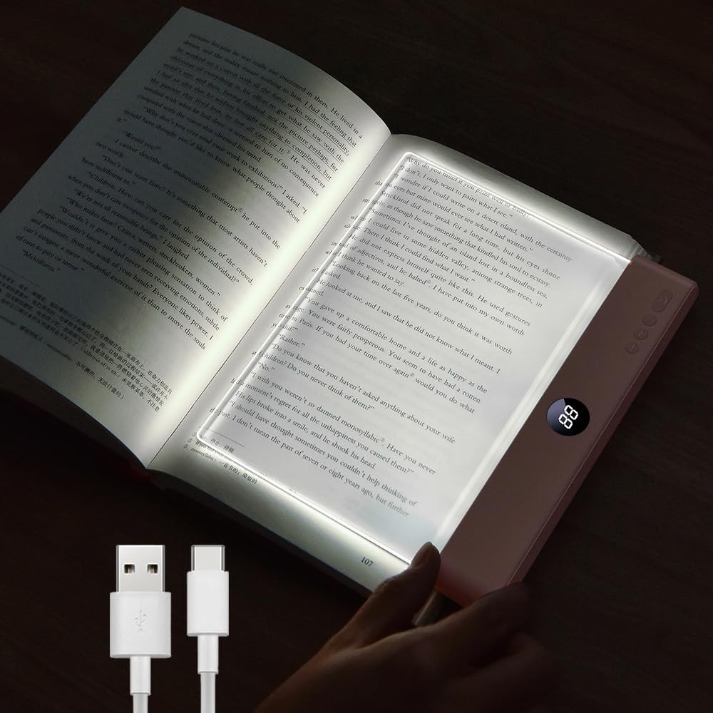 Book Light, Rechargeable Clear LED Flat Reading Light with 3 Colors & Timer, ...