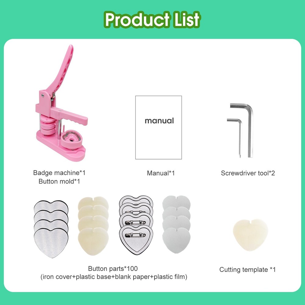Heart-Shaped Button Maker Machine, DIY Pin Button Maker Press Machine Kit