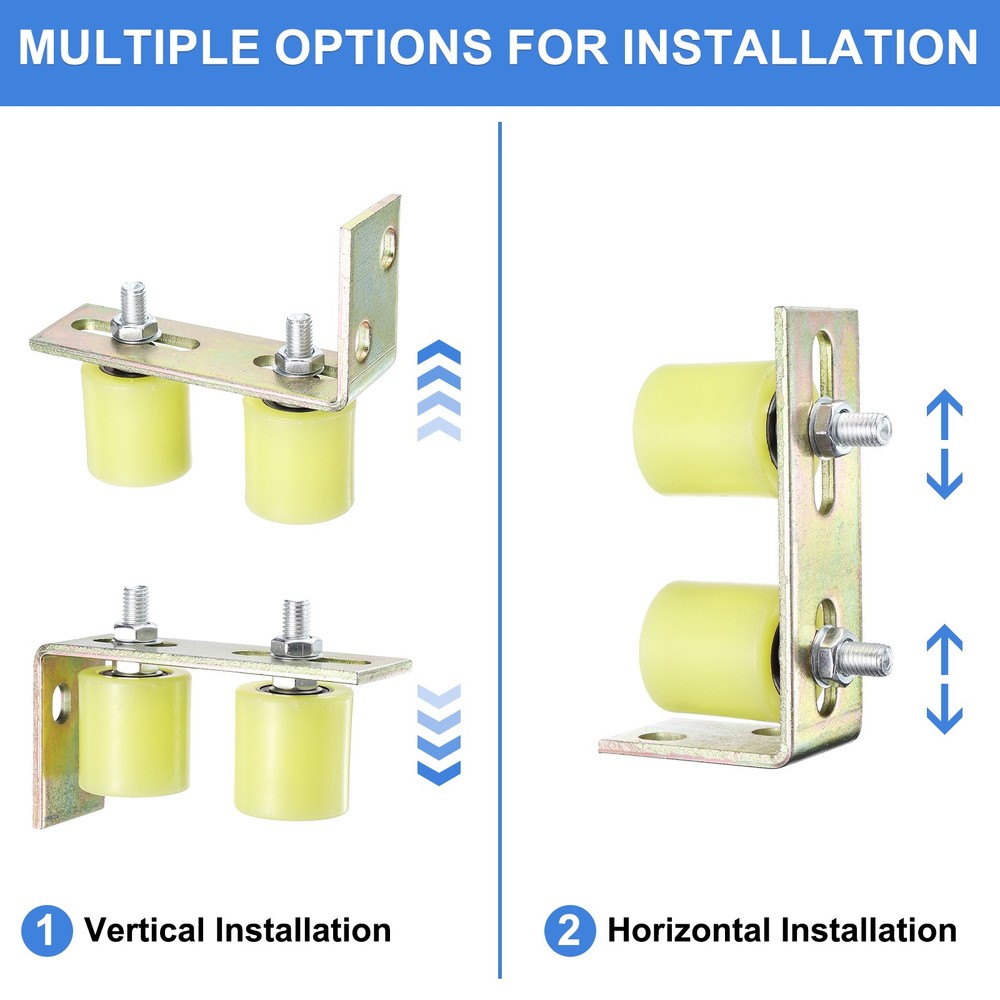 4Pcs Slide Gate Guide Roller 2" Nylon Gate Support Rollers with Bracket, Yellow