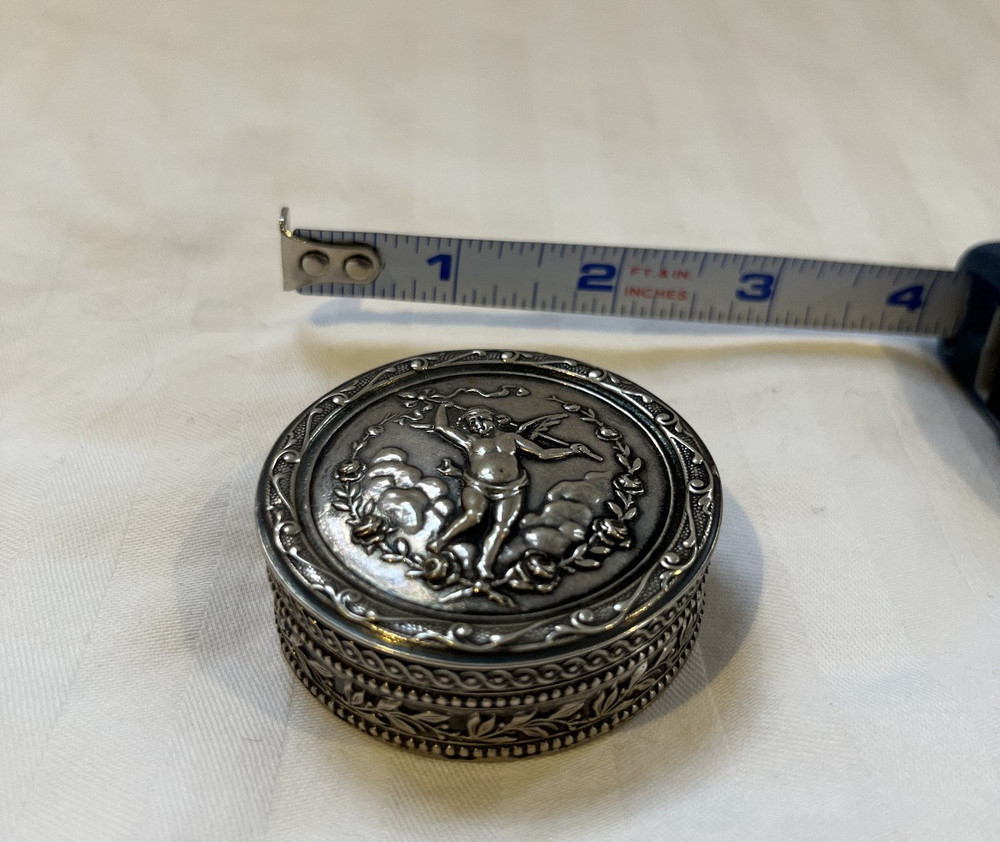 Antique Elaborate 835 Silver Cherub Box - Beautiful