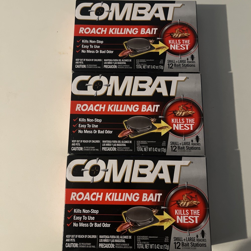 Combat Roach Killing Bait Stations for Small and Large Roaches, 12 Count 3 Pack