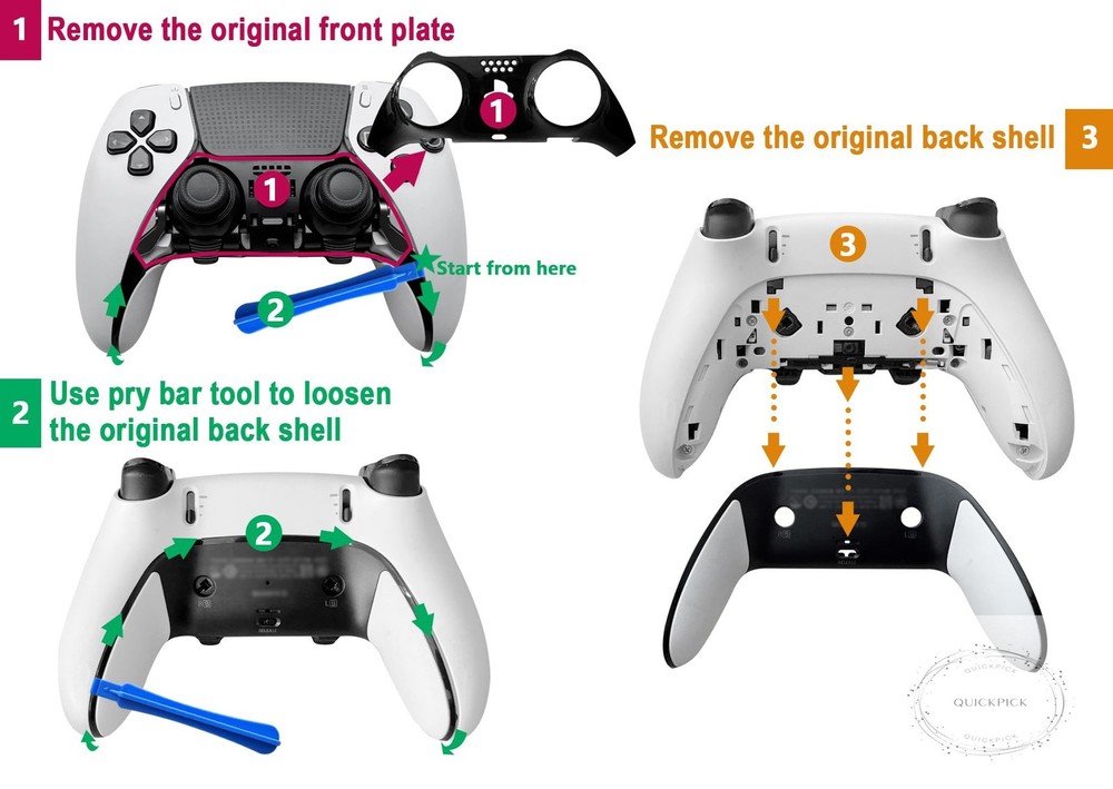 Repair Back Cover for PS5 DualSense Edge Controller, Replacement Shell with Soft