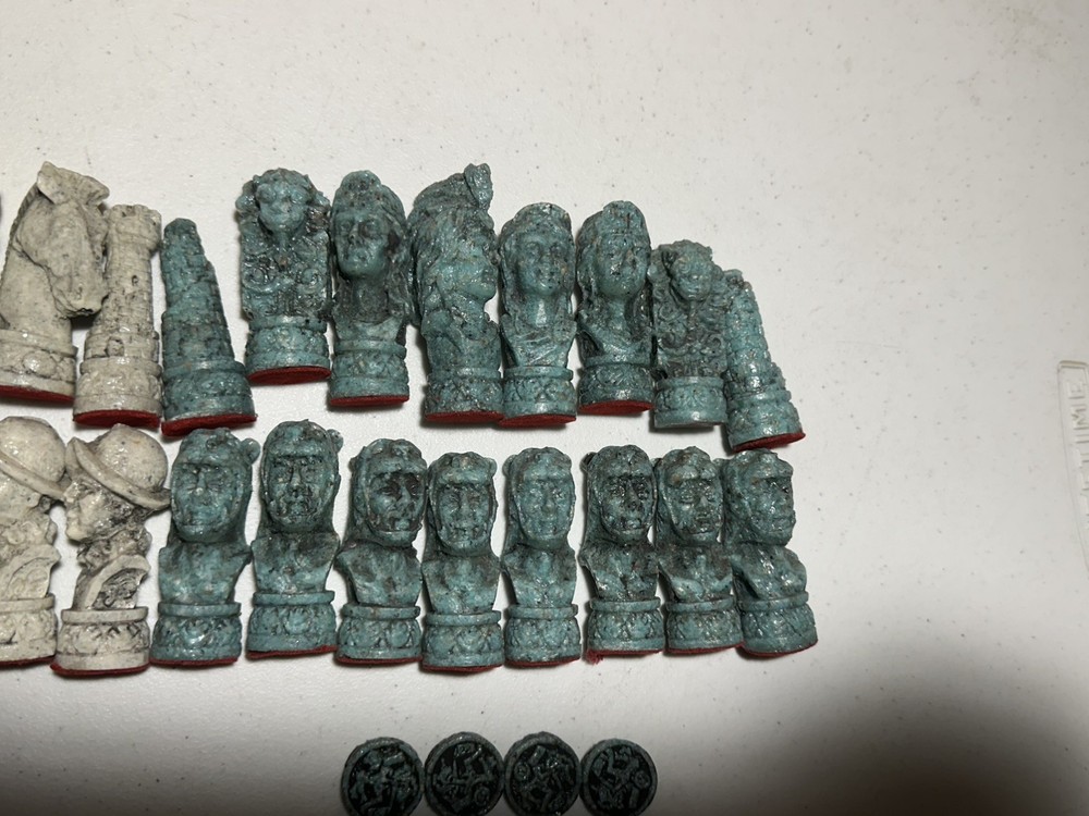 Vintage Aztec Vs Conquistadors Stone Resin Folding Chess & Backgammon Set