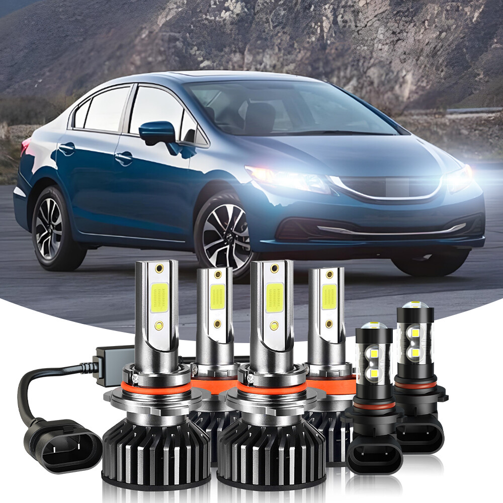 For Honda Civic 2006-2015 LED Headlight High+Low & Fog Light Bulbs Kit white