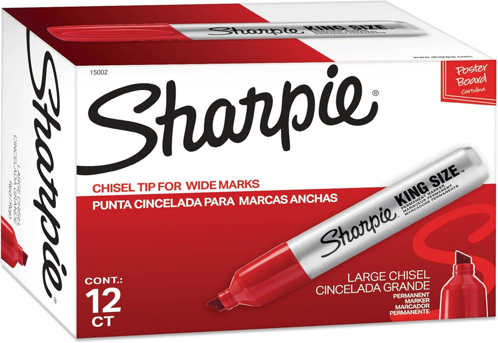 ® King Size Permanent Marker, Large Chisel Tip, Great for Poster Boards, Red, 12
