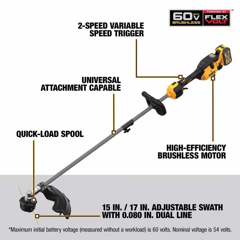 DeWalt DCST972X1 60V MAX 17 in. Brushless Attachment Capable String Trimmer Kit
