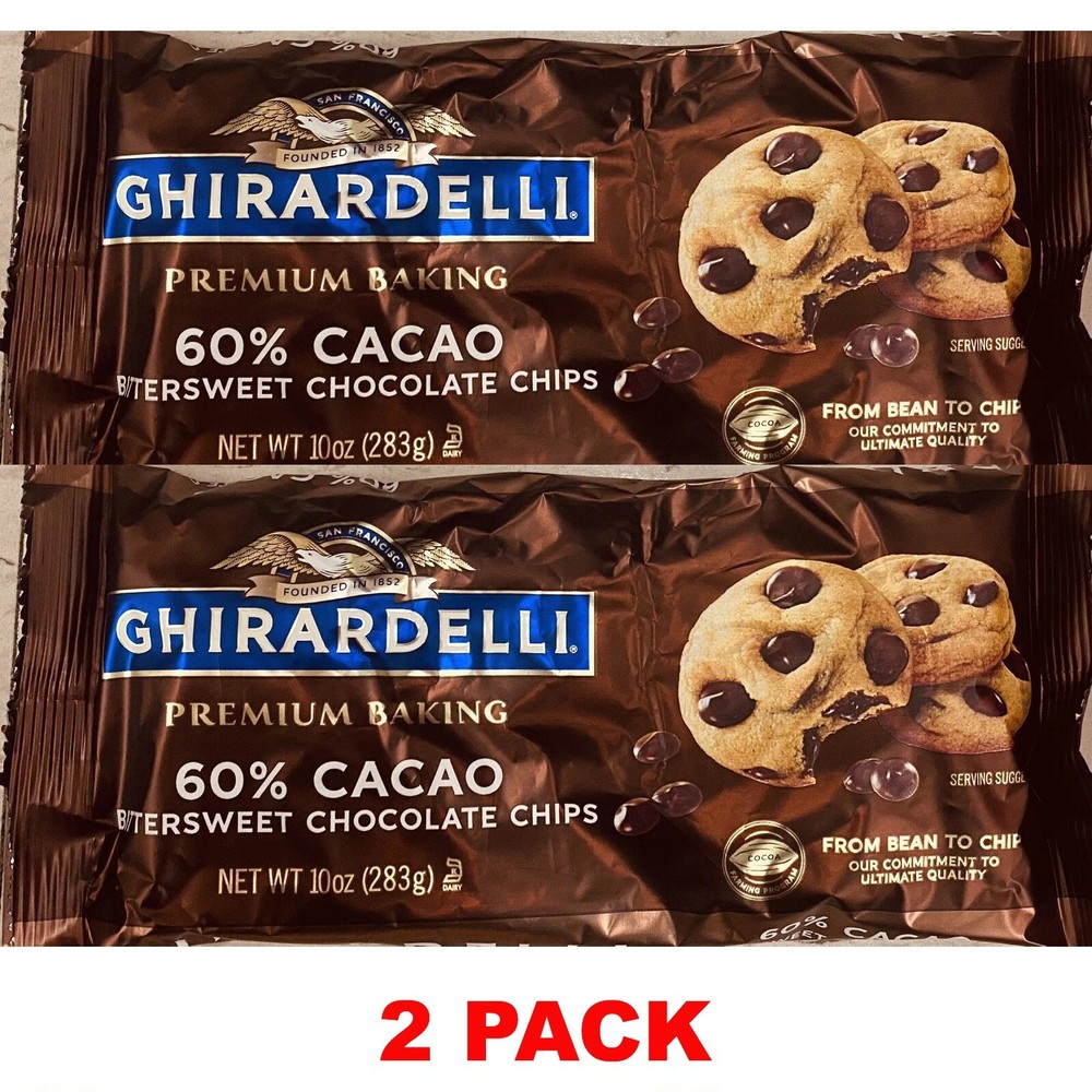 GHIRARDELLI Premium Baking 60% COCOA BITTERSWEET CHOCOLATE CHIPS 10 oz 2 PACK