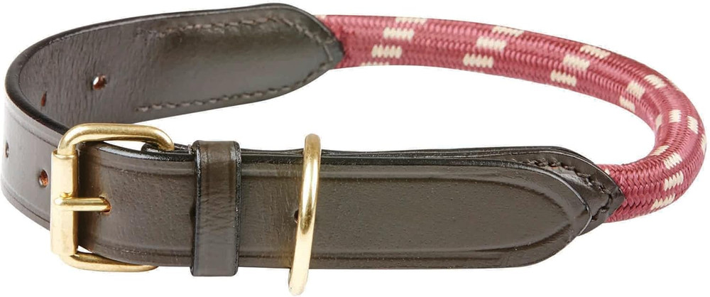 Rope Leather Dog Collar, Burgundy/Brown, Medium