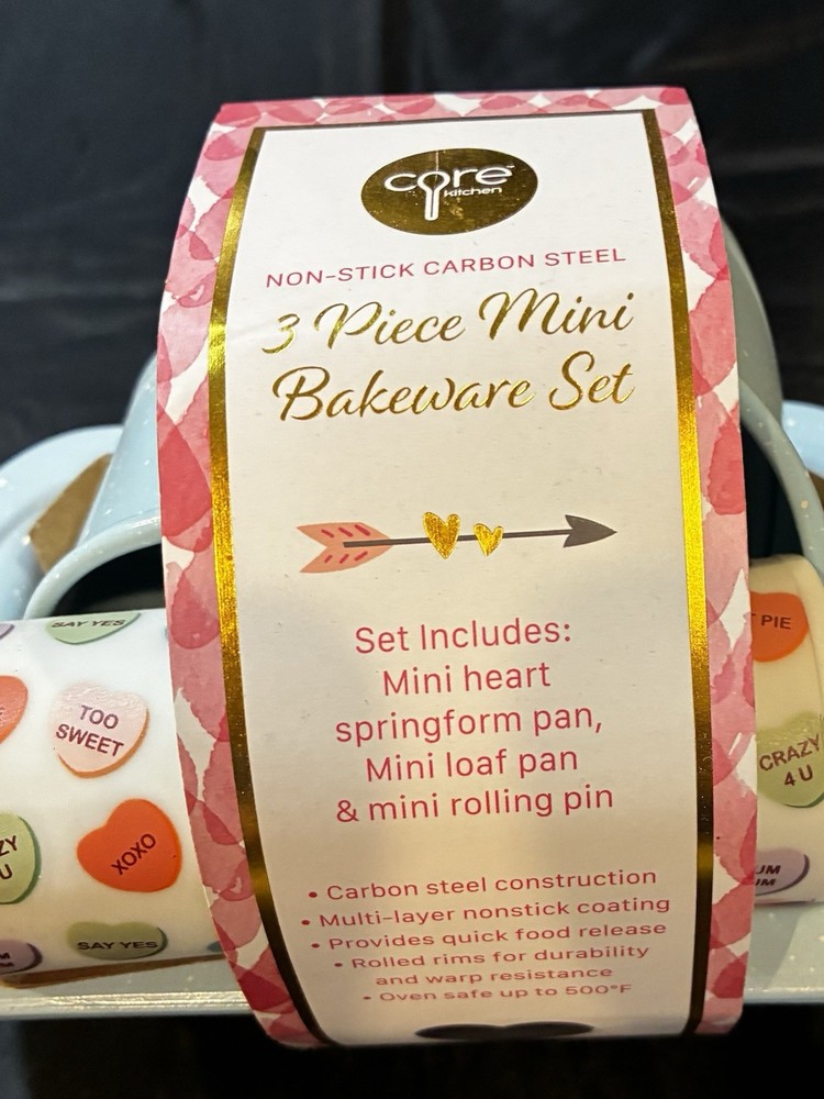 Core Mini Bakeware 3 Piece Set~Loaf Pan Heart Shape~Springform Pan~Rolling Pin
