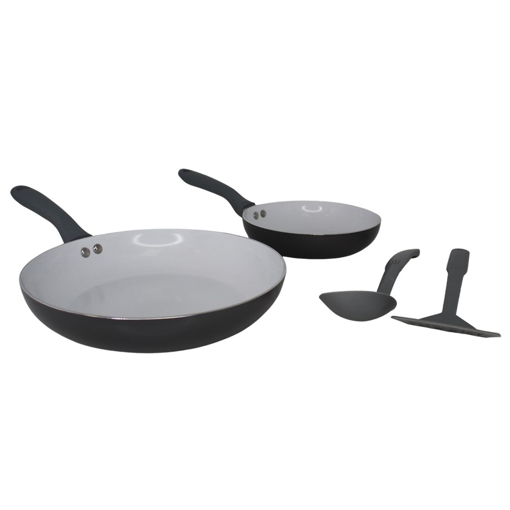 Ceramic Cookware Set 4-Pieces, 8" and 10" Inches, with Stay-Cool Handles
