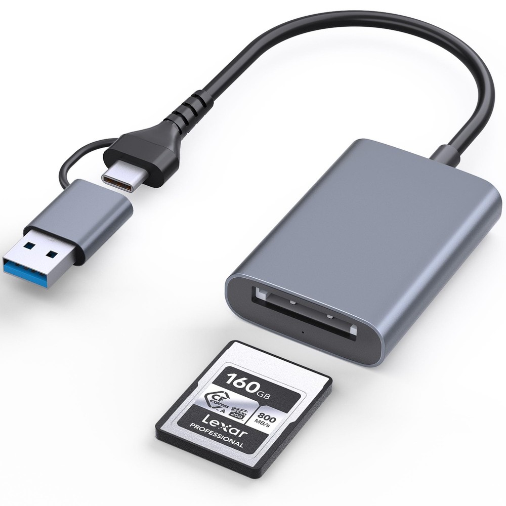 Lecnvuo CFexpress Type A Card Reader, USB-C/USB-A 2-in-1 to CF Express Grey