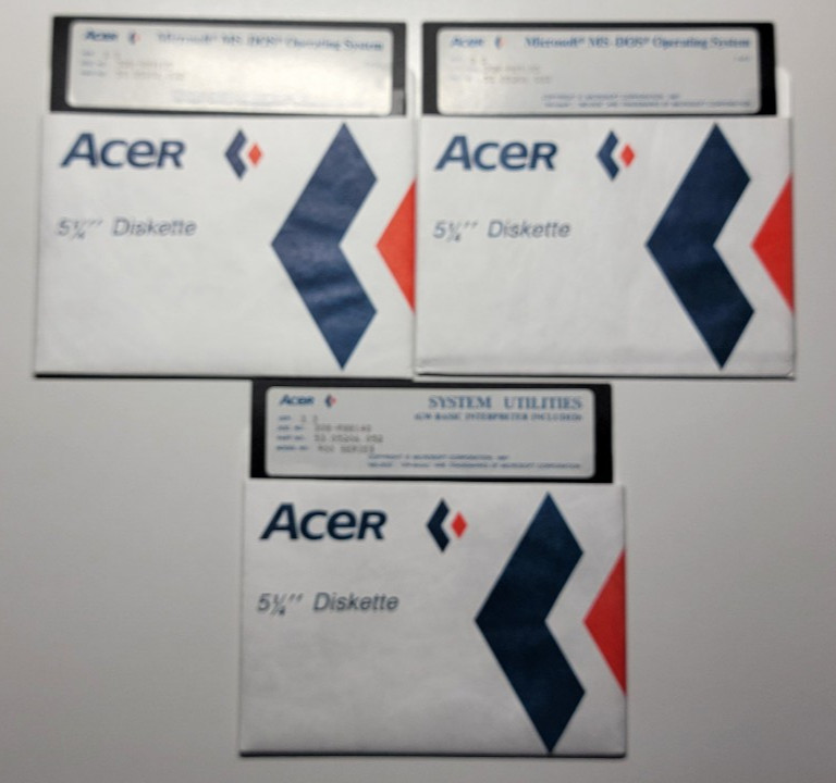Acer Microsoft MS‑DOS 3.3 Operating System 5.25 Disk Untested 3 Disk Set 1987