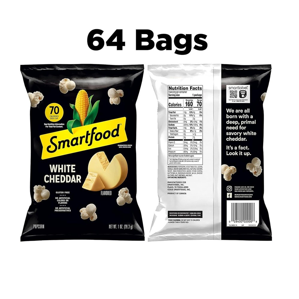 Portable Snacking: 64 White Cheddar Popcorn Bags=