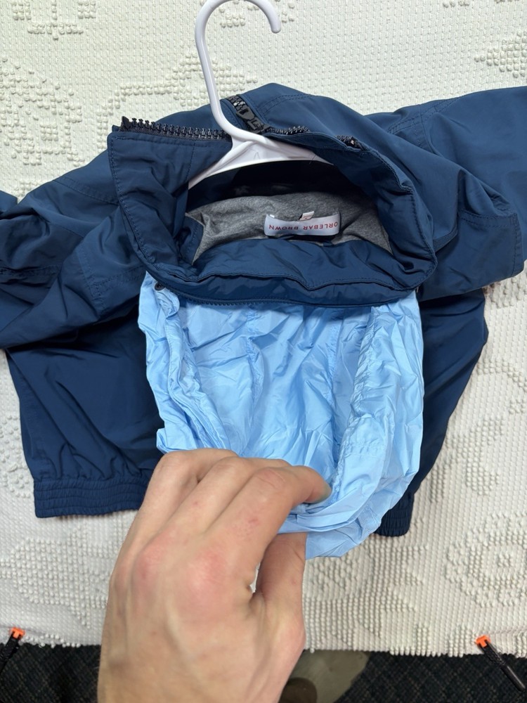 Orlebar Brown Shell Bomber Jacket Men Medium Stowable Hood Blue Full Zip