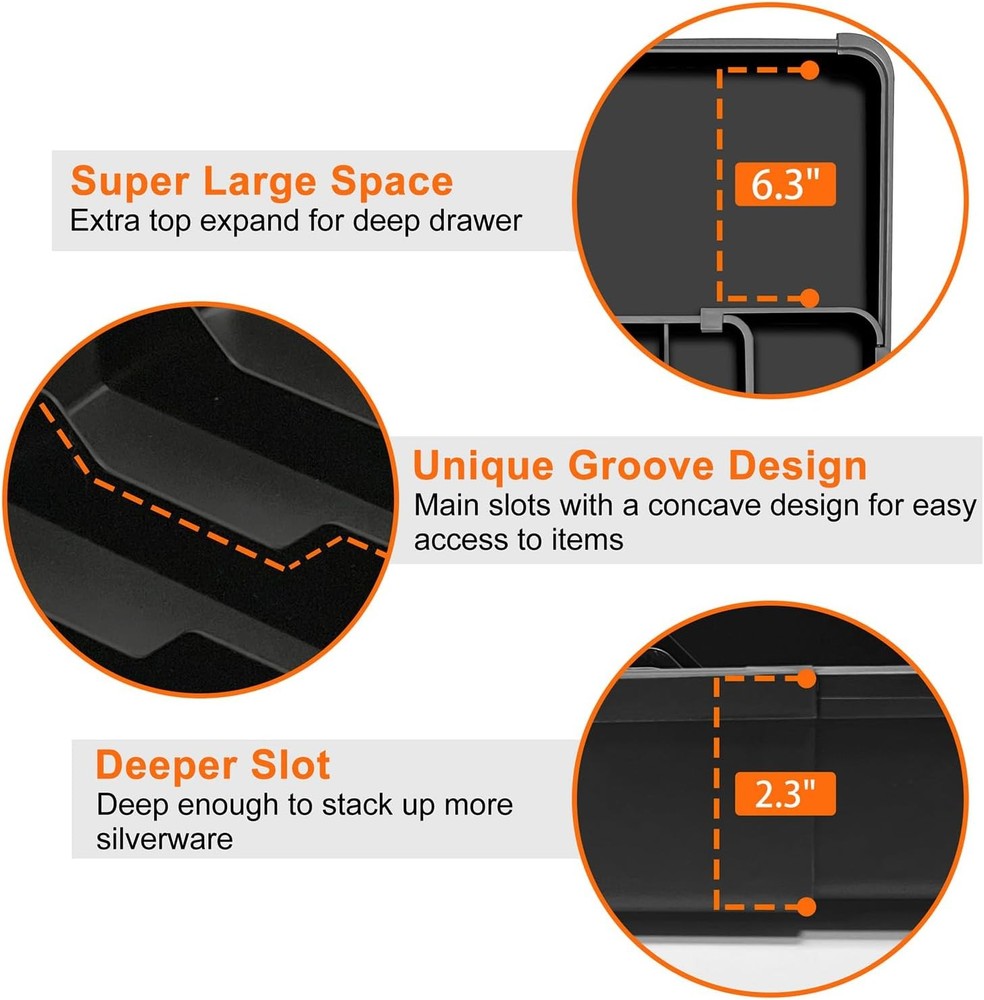 Silverware Organizer - Expandable Kitchen Drawer Organizer, Utensil Black