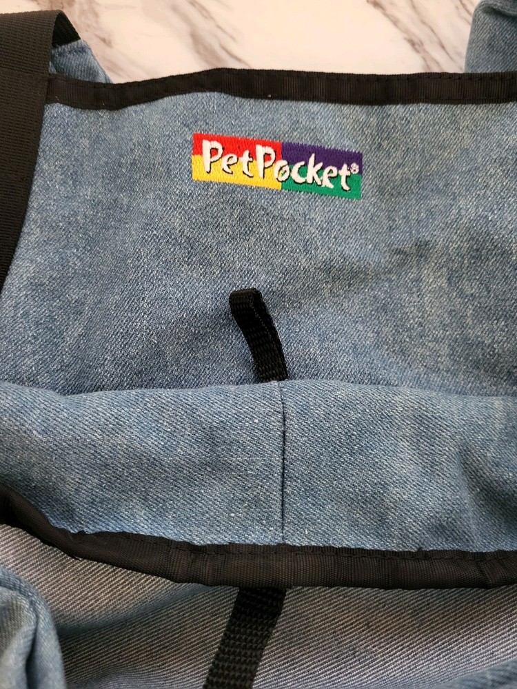 Pet Pocket Carrier Front or Back pack Blue Denim Padded Strap & Base Adjustable