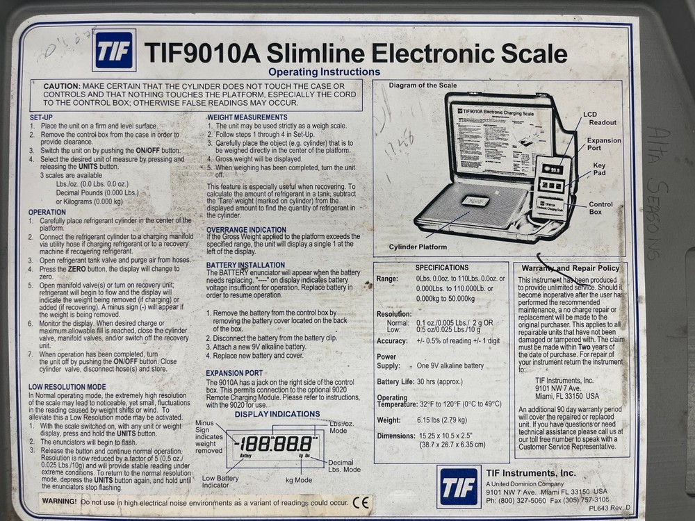 TIF 9010A Slimline Scale with gray carrying case
