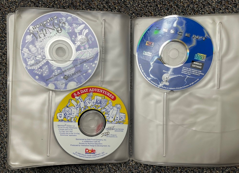 Vintage Macintosh 1994 CD-ROM Compact Discs Folder with 5 Discs