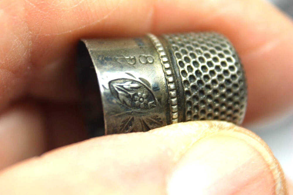 Antique STERLING Silver Sewing Thimble - Size 8 with Silver Anchor Stamp