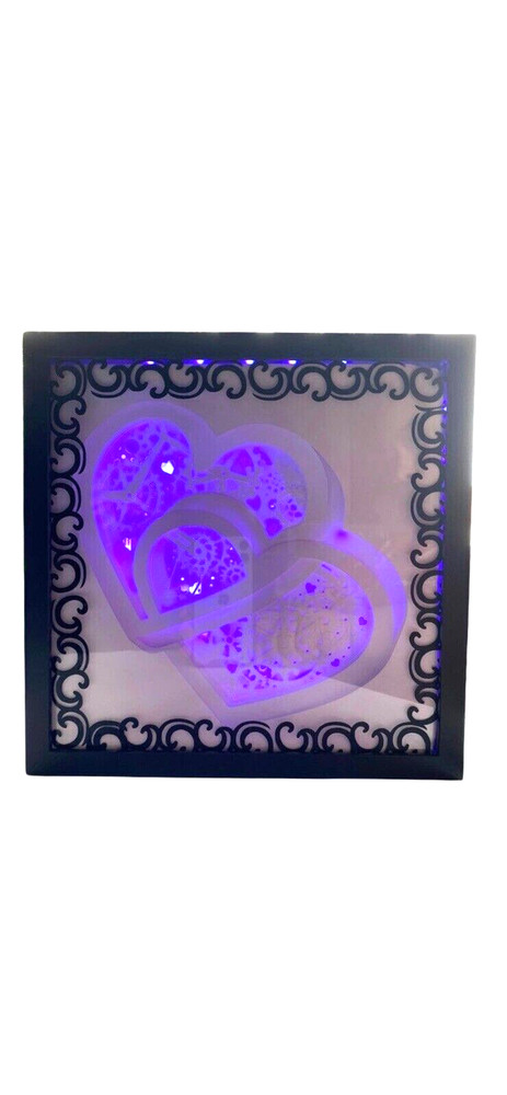 3D double heart LED Color changeable plug in Shadowbox. Comes With Remote